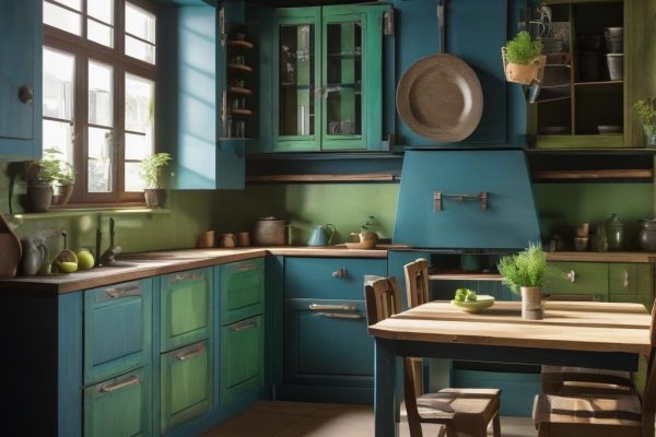 Wooden Accents and Green and Blue Colours in the Kitchen. How They Affect Our Well-Being