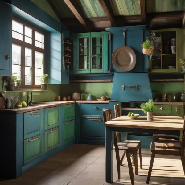 Wooden Accents and Green and Blue Colours in the Kitchen. How They Affect Our Well-Being